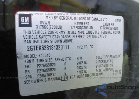 2008 GMC New Sierra K1500 Denali z USA, uszkodzony, nr VIN 2GTEK638181320111